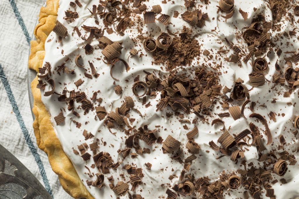 Sweet Homemade French Silk Pie with chocolate shavings