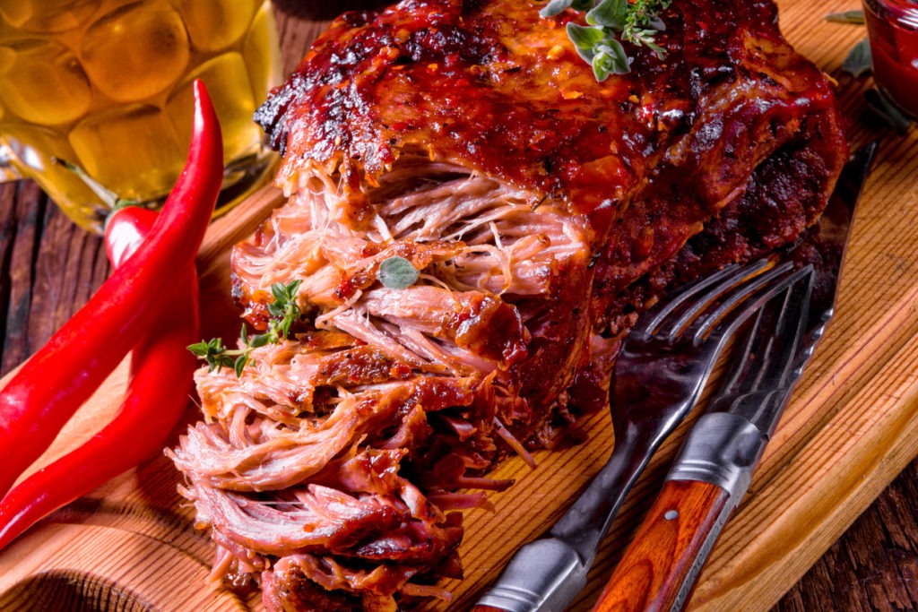 Shredded roast meat with the fork on the side