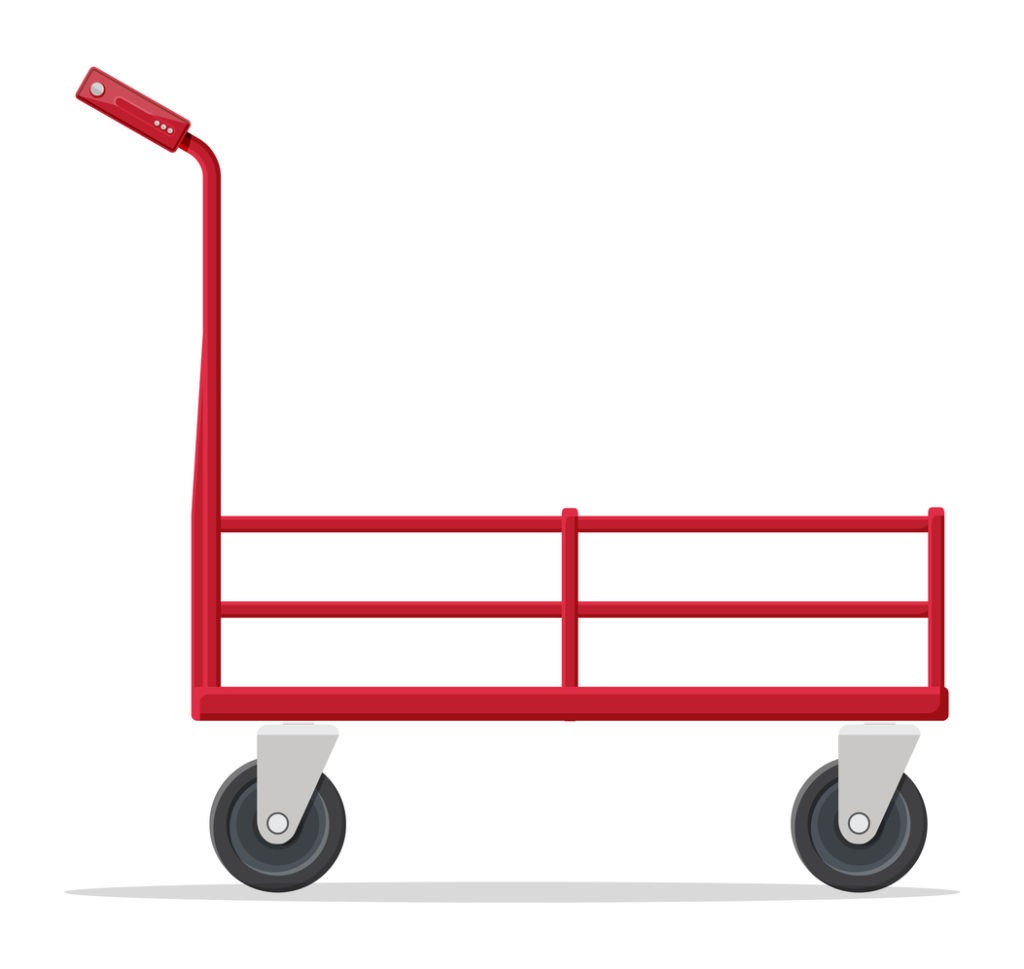 red empty four wheeled trolley in white background