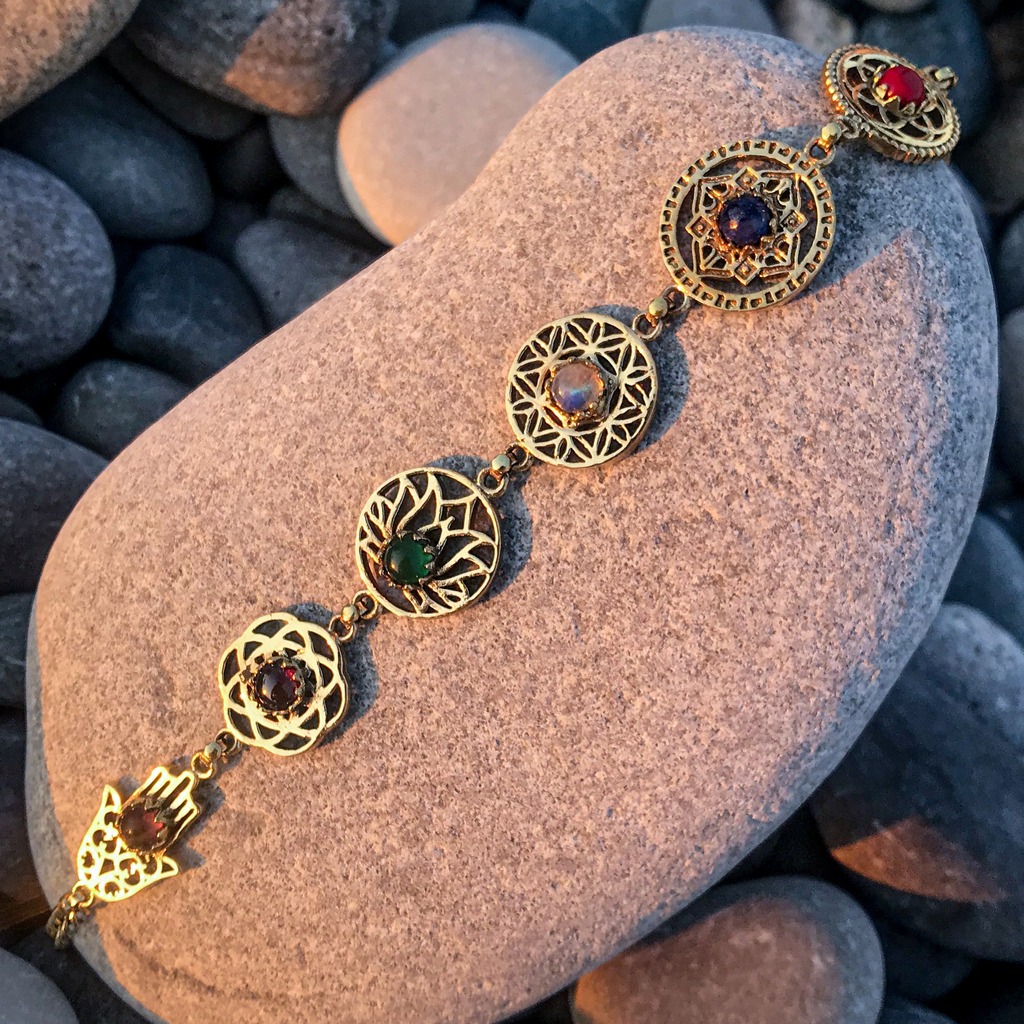 boho style bracelet with 6 gems in different colors