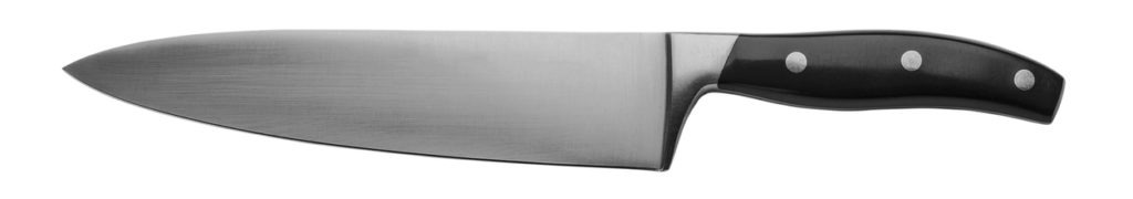 a kitchen knife with black handle