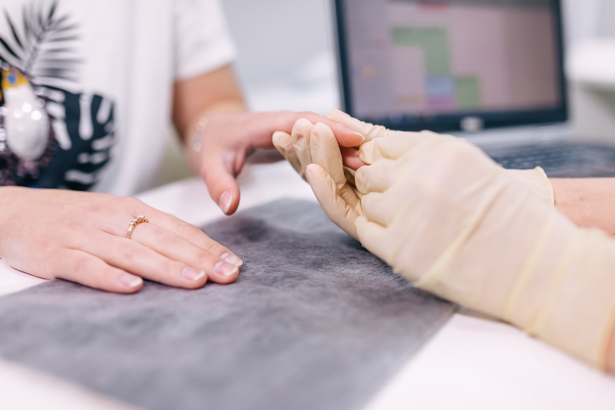 Fingernail, Doctor, Hand, Physical Therapy, Adult, Advice, Alternative Therapy, Analyzing, Body Care, Dermatologist, Examining, Medical Clinic, Healthcare and Medicine, Palm of Hand, Positive Emotion, Wrist, Human Body Part, Medical Exam