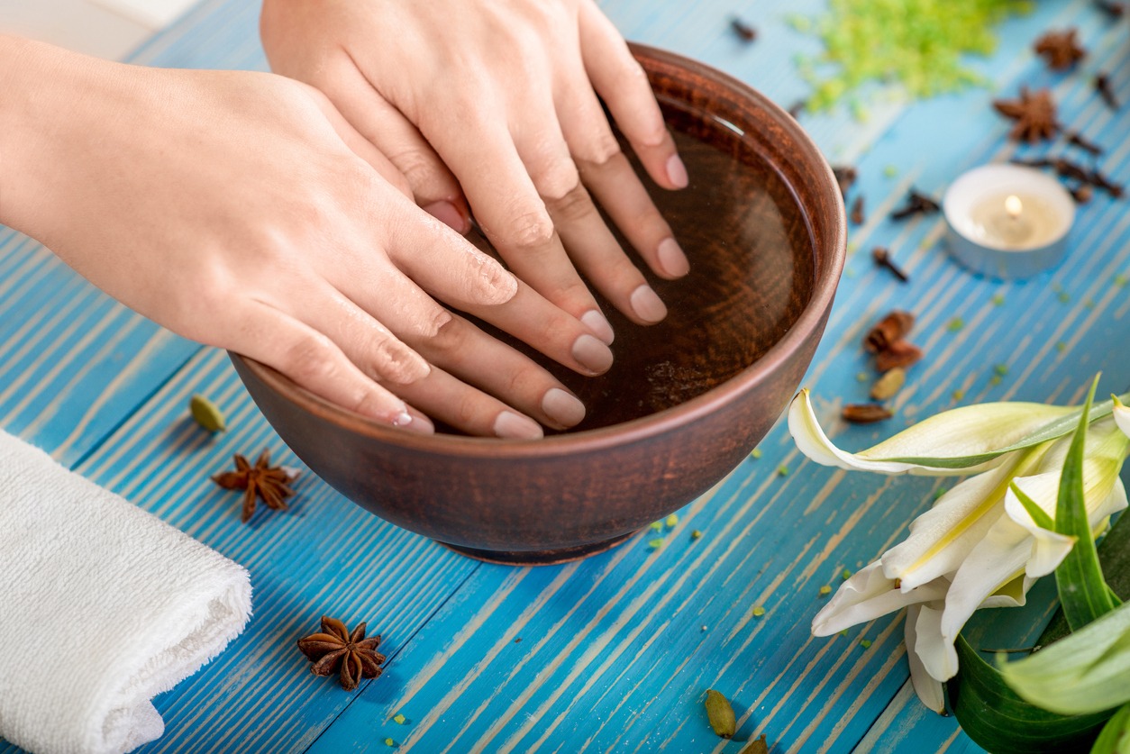 Fingernail, Manicure, Water, Bowl, Nail Salon, Taking a Bath, Medicine, Human Hand, Beauty Treatment, Healthcare and Medicine, Luxury, Care, Clean, Cleaning, Cuticle, Health Spa, Human Finger, Indulgence, Pampering, Relaxation, Wellbeing, Washing, Purity, Recovery