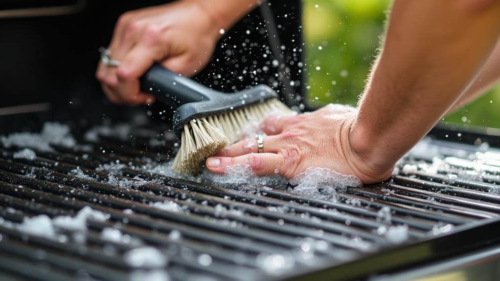 clean grill using brush