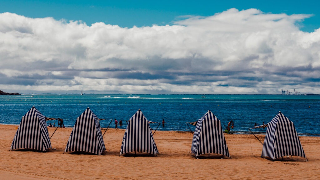 striped changing room tents