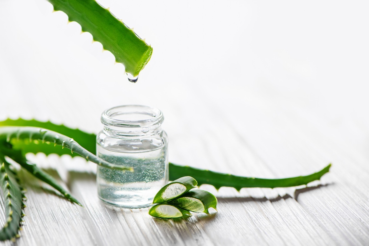 Aloe Vera gel in a glass container
