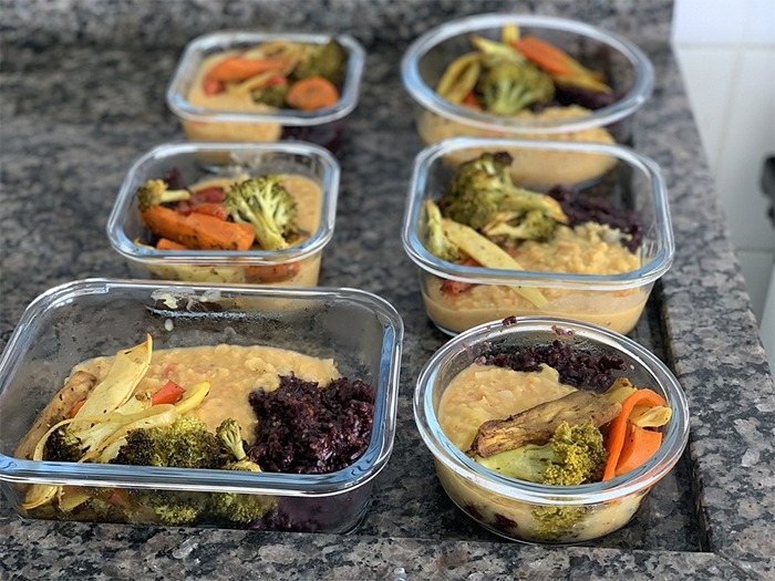 Prepped meals on containers