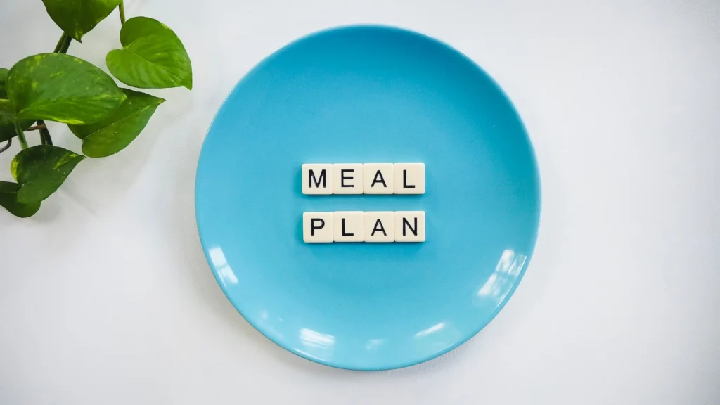 blue plate with meal plan blocks