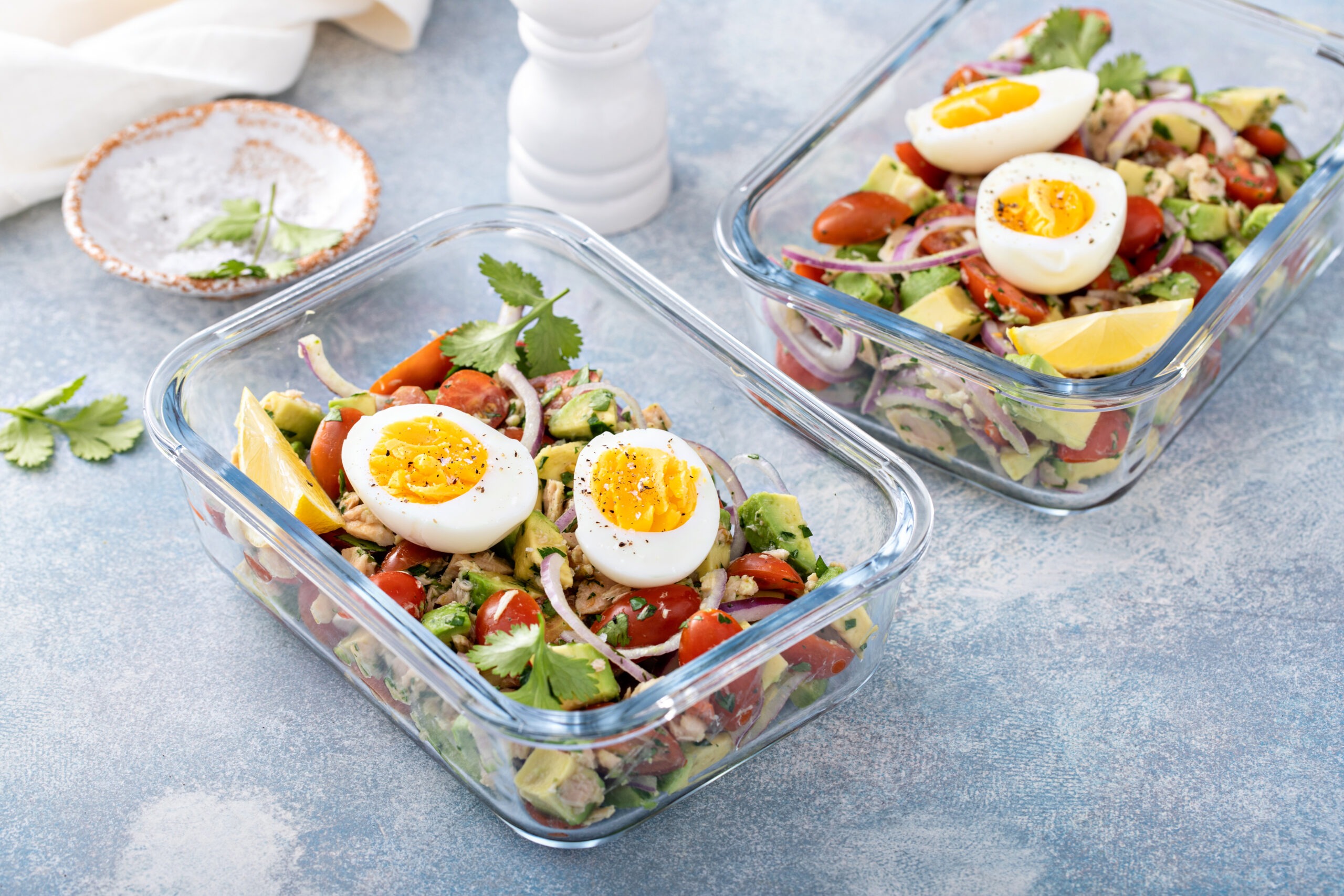 meal prep containers with salad