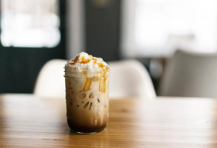 iced caramel latte with whipped cream
