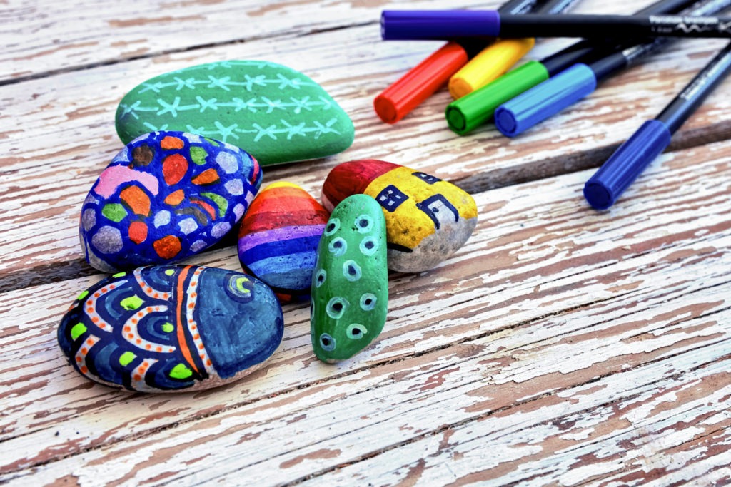 Hand-painted colorful stones using markers