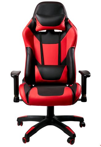 black and red gaming chair in white background