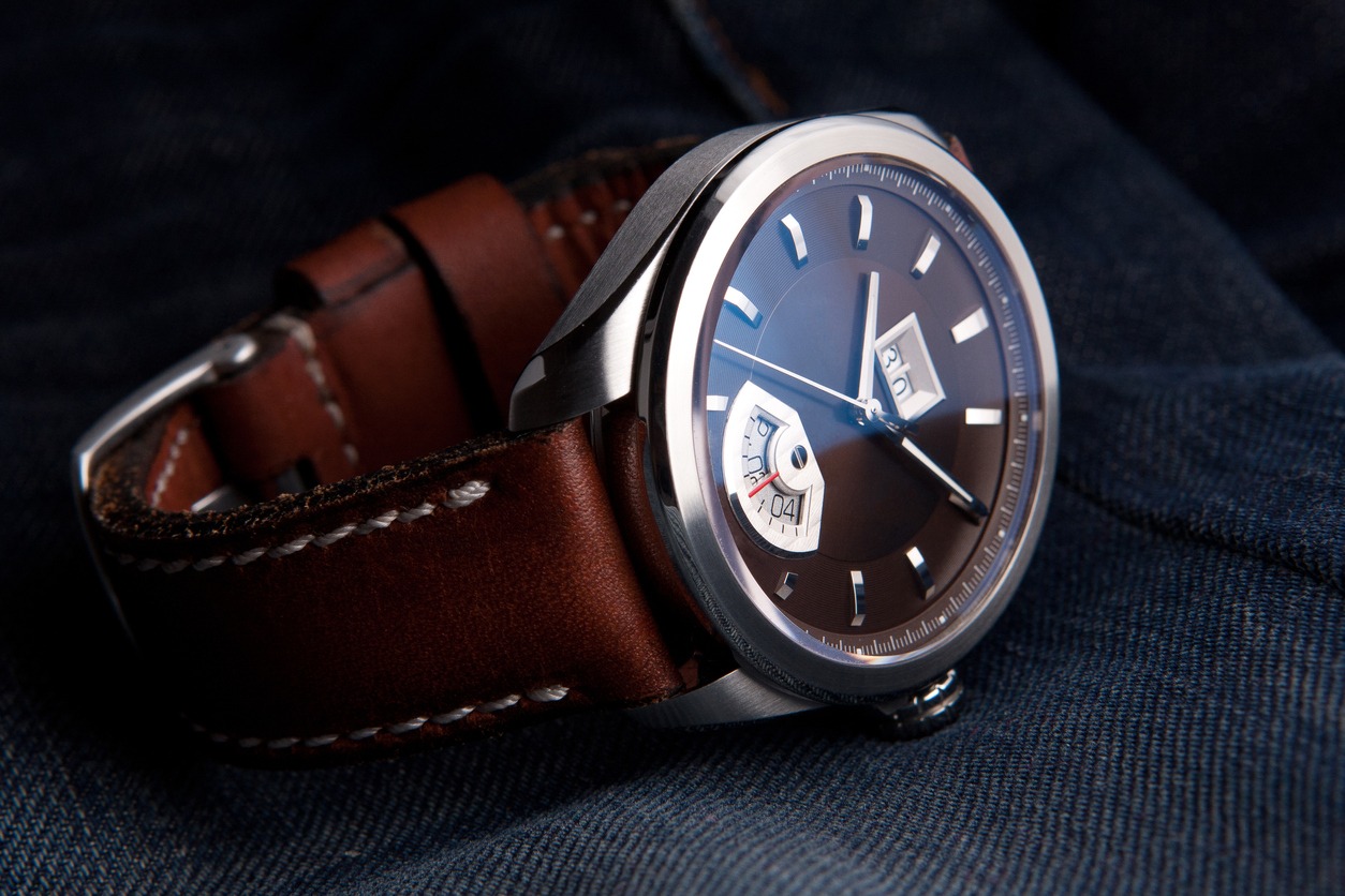 leather watch on a denim background
