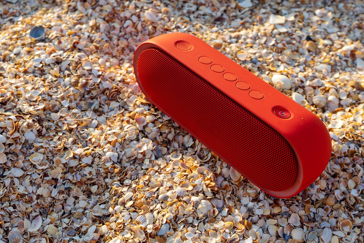 red speaker at the beach