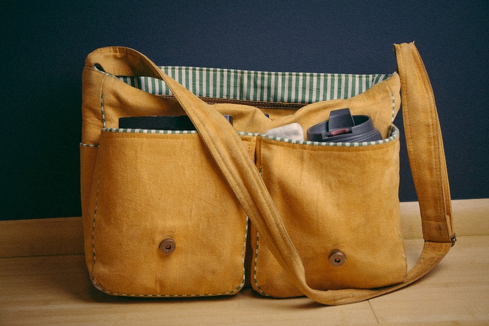 big tan satchel with multiple pockets