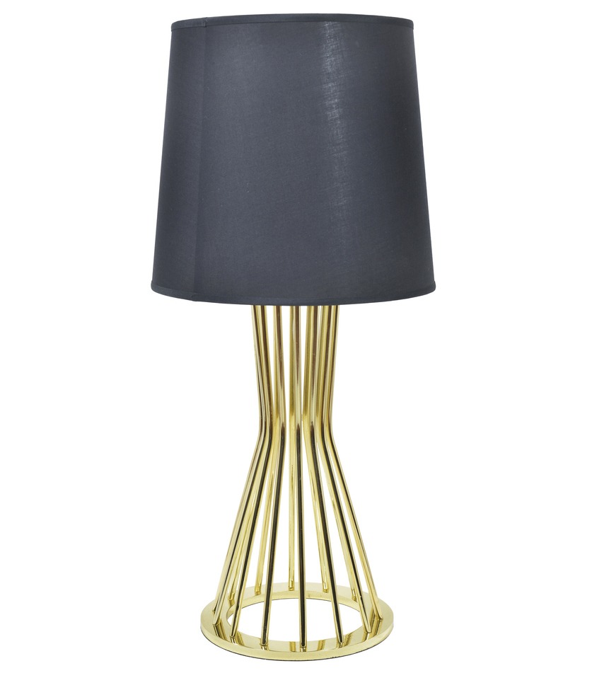 black table lamp with gold stand in white background