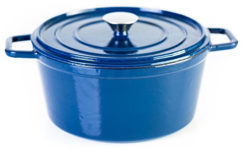 Blue enameled cast iron covered dutch oven