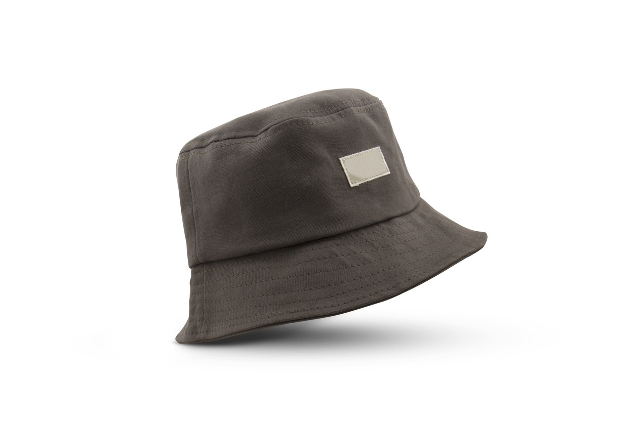A black bucket hat on a white background