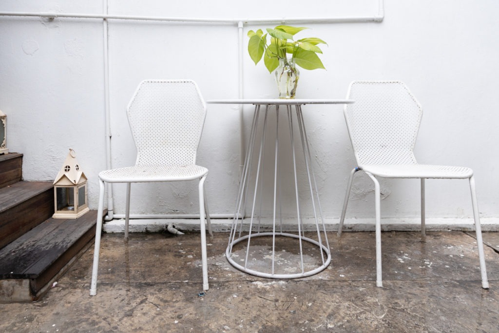 Metal white chair and table