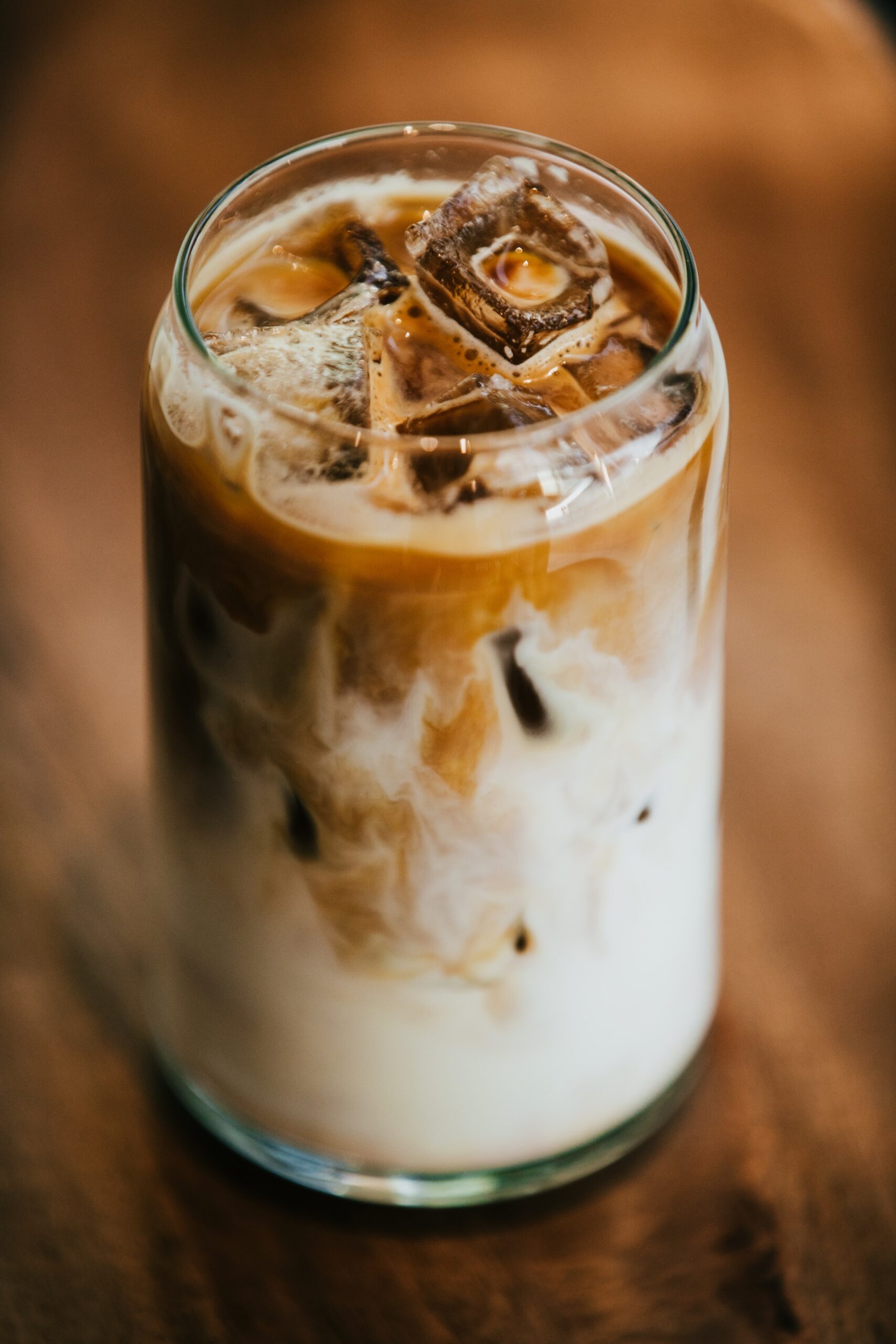iced coffee on a brown table