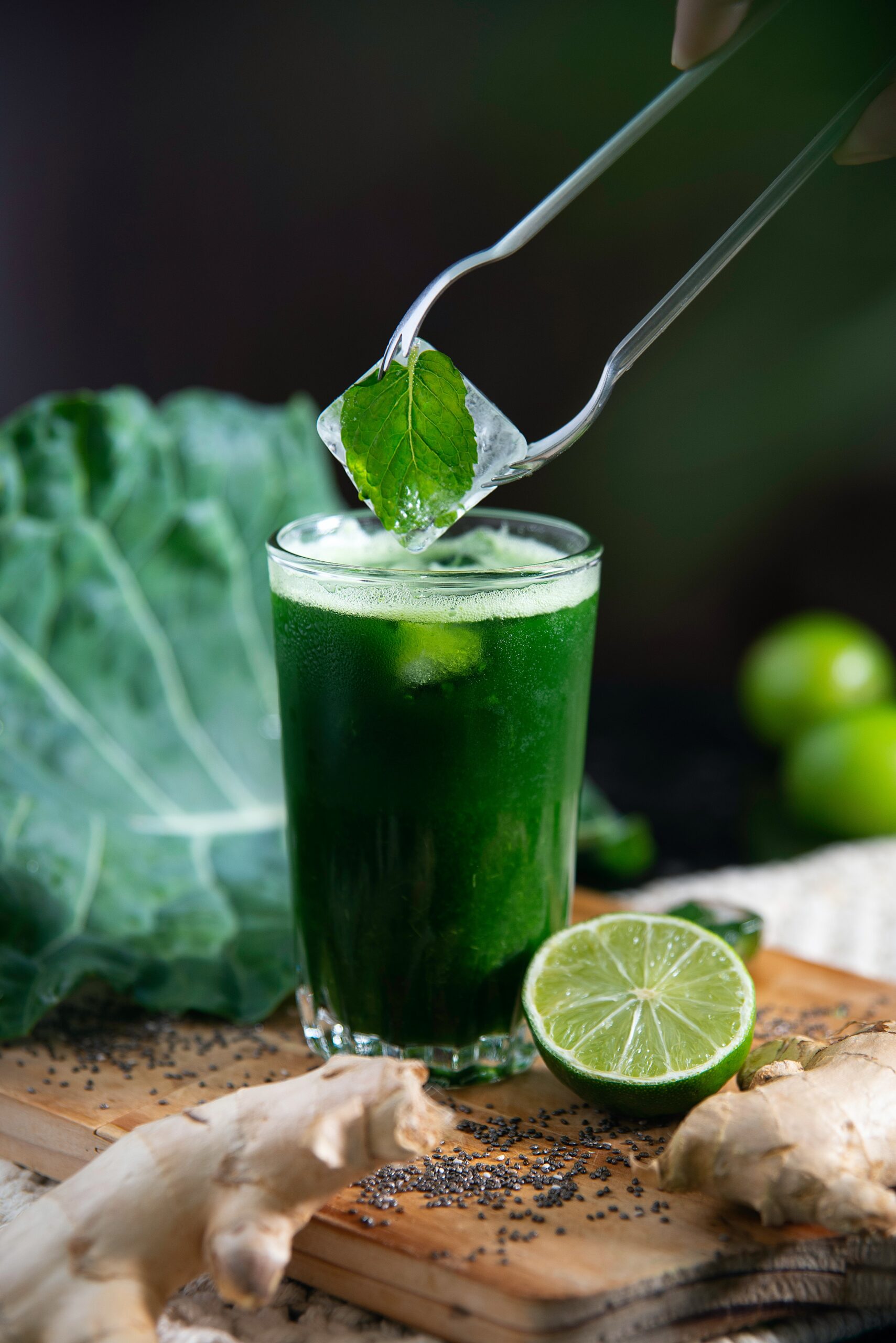 A glass of fresh green juice