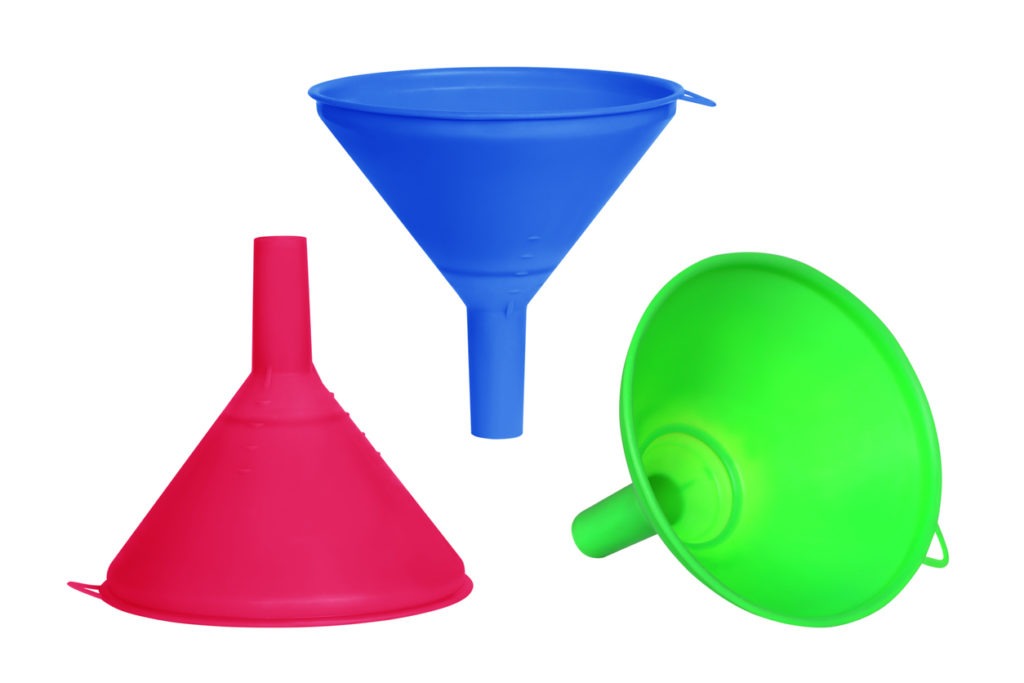 a set of plastic funnel isolated on white background with clipping path included