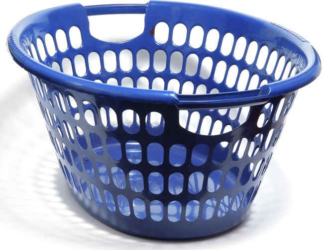 blue laundry basket in white background