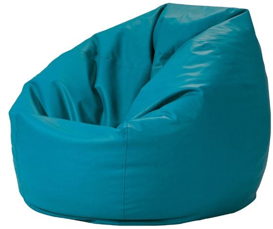 blue leather bean bag in white background