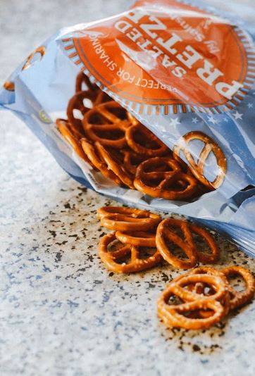 An opened pack of pretzels.