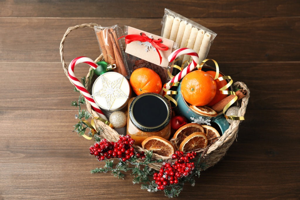 Wicker basket with gift set