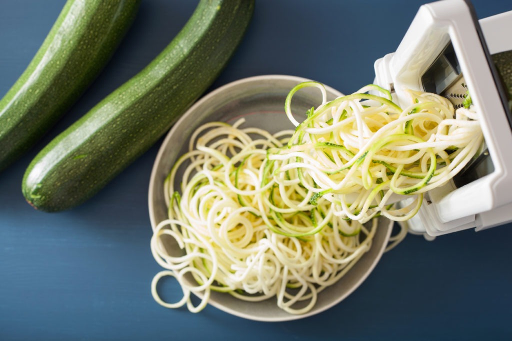 spiralizing a courgette with a zoodle slicer