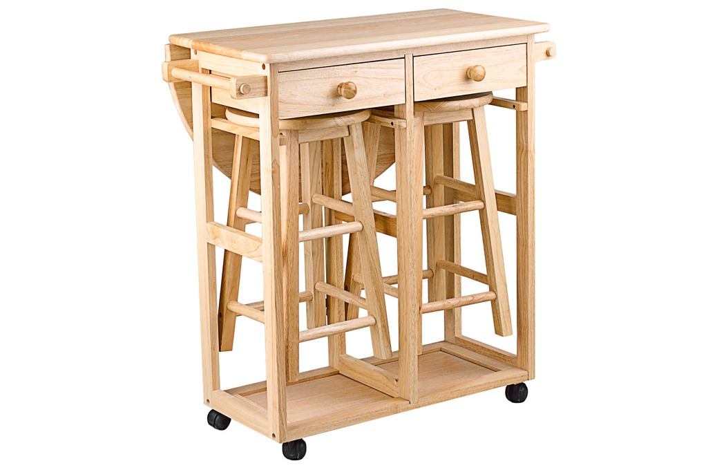 Wooden expandable table with stools & drawers