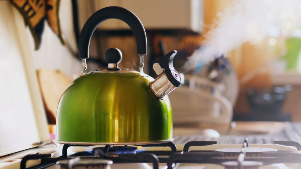 boiling kettle, kettle on gas stove