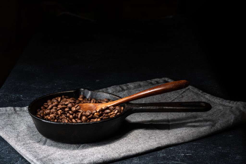cast-iron-skillet-freshly-roasted-coffee-beans