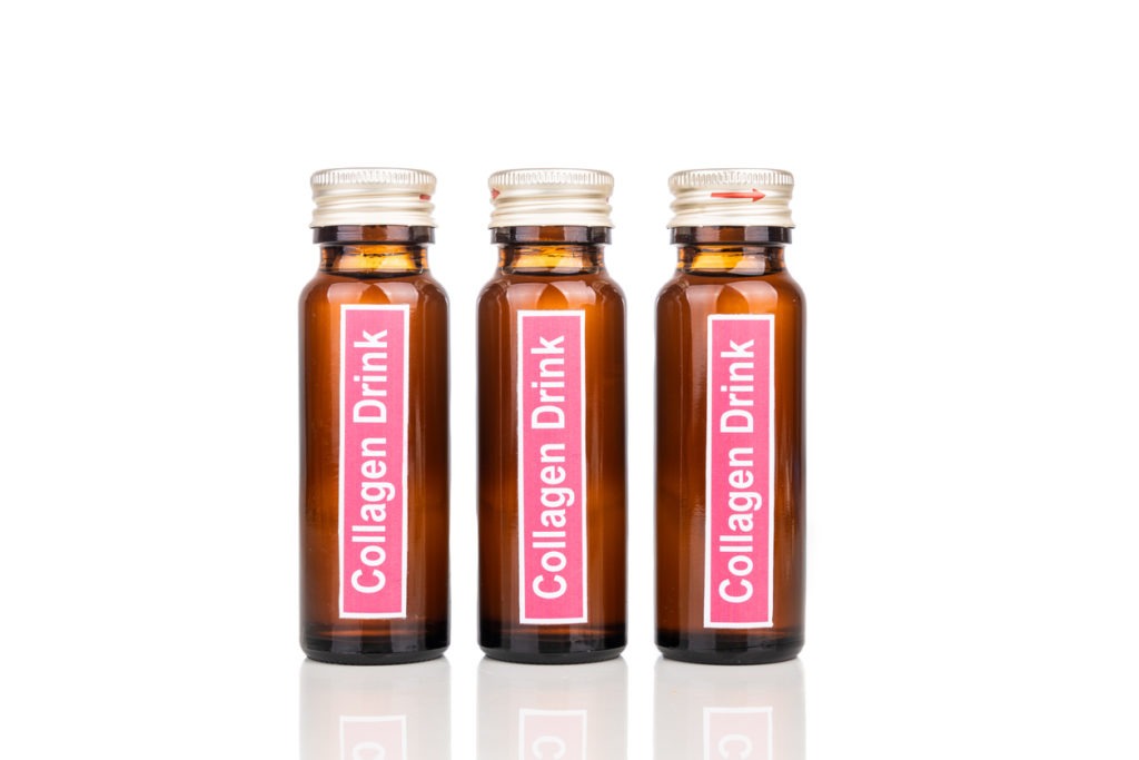 Collagen drinks in bottle as supplement for beauty, anti ageing and wellness