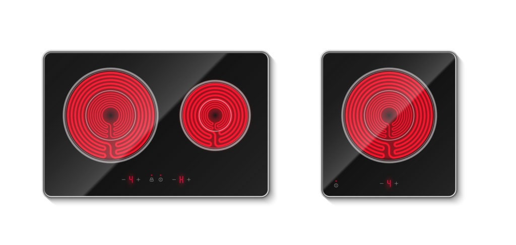 Technology cooktops or glass-ceramic cooking panels, hobs with one and two heating zones for cooking food isolated