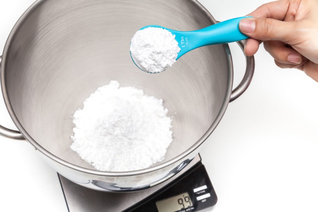 Weighing flour on the digital scale