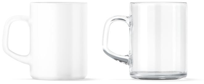 glass mug, ceramic mug