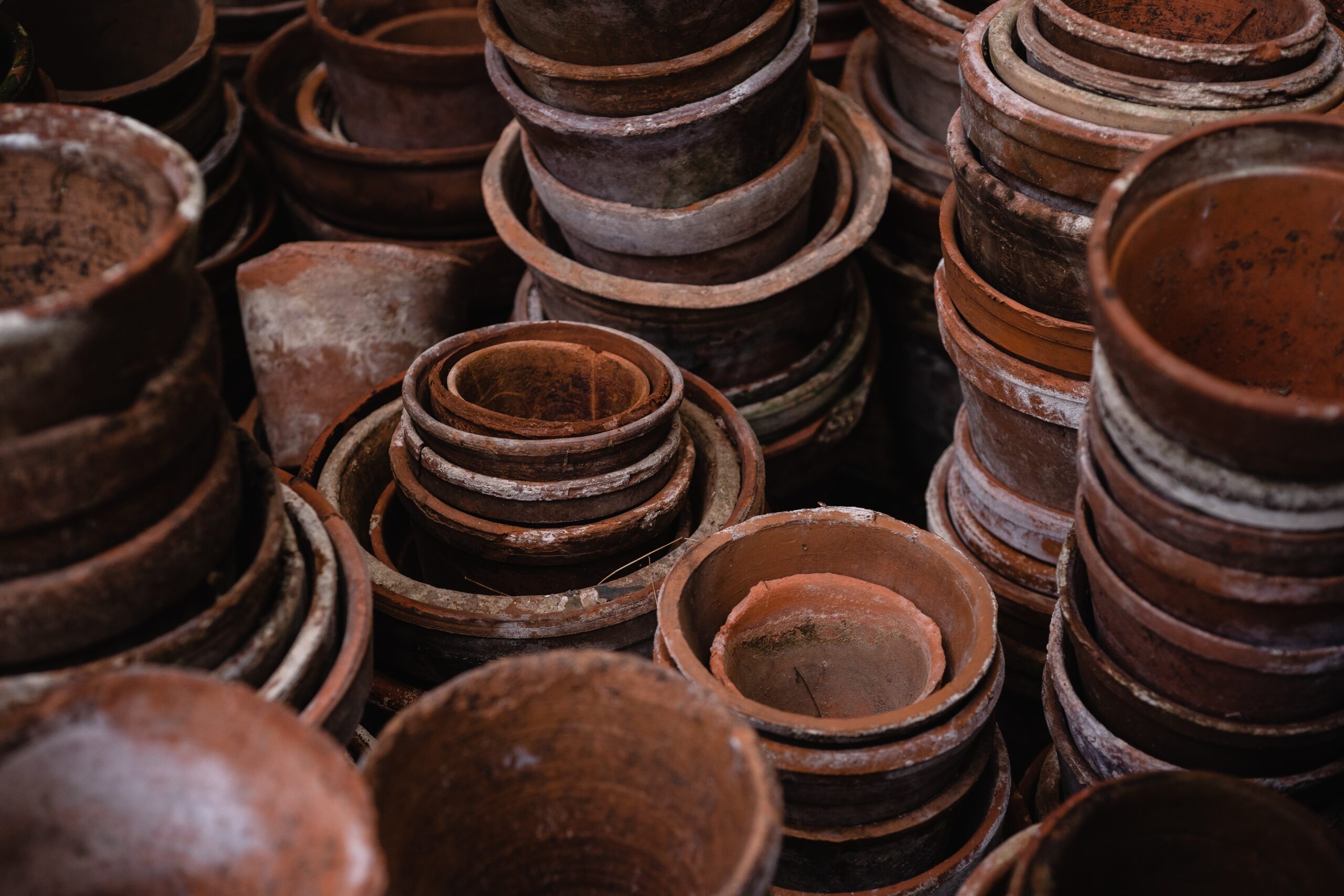 stack of clay pot