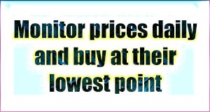 Monitor prices daily and buy at their lowest point