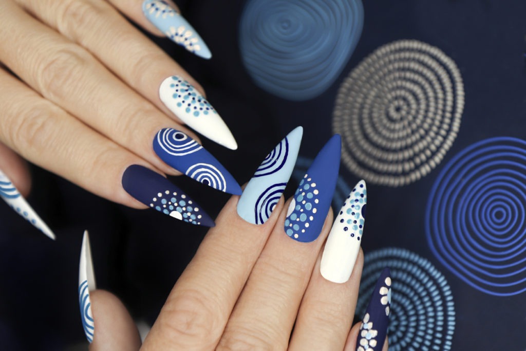 Multicolored blue nail art 