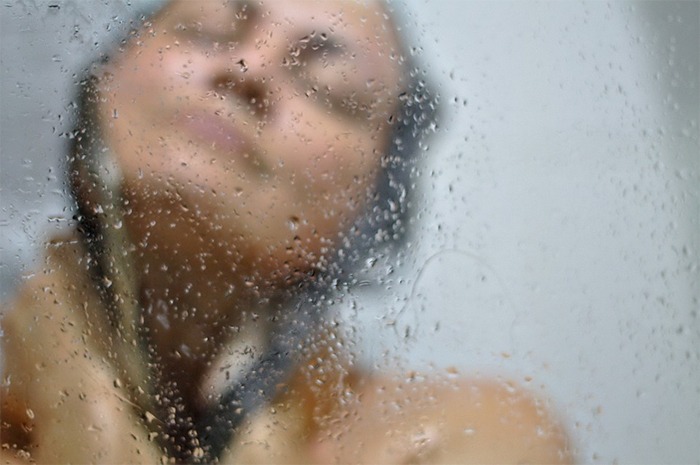 woman taking a hot bath