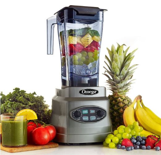 Omega 3HP Blender with 64 OZ BPA Free Container Creates Delicious Smoothies Features Stainless Steel Blades & 11-Speeds Includes Plunger & Recipe Book, 1400-Watt, Silver