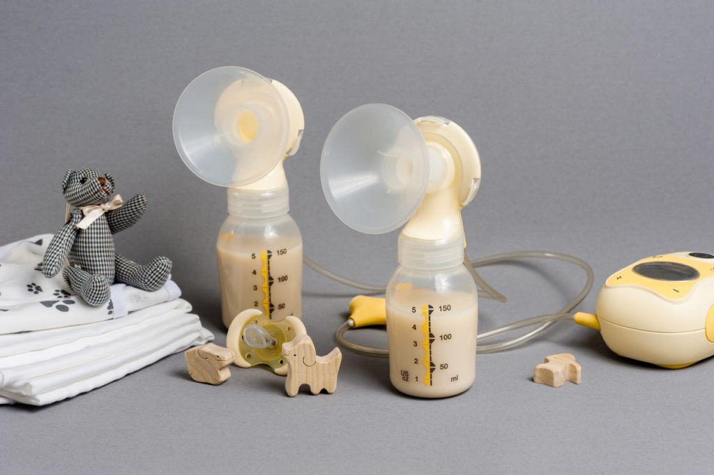 An electric double breast pump with expressed milk