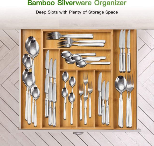Bamboo Expandable Drawer Organizer for Utensils.