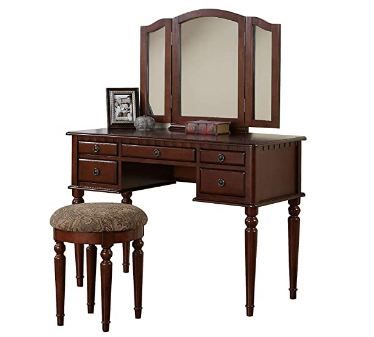Bobkona F4071 St. Croix Collection Vanity Set with Stool, Cherry
