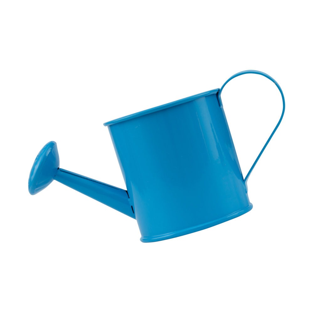 blue watering can in white background