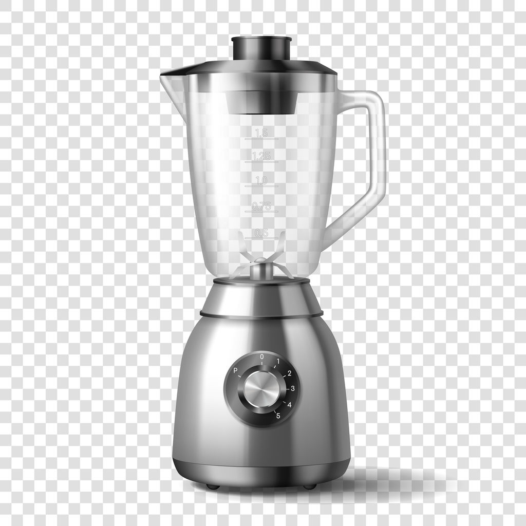3d realistic electric juicer blender appliance with glass container. Empty kitchenware device