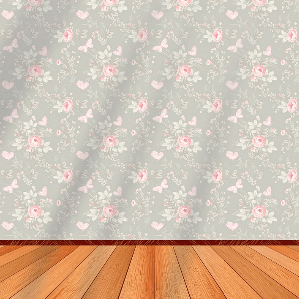 floral-wallpaper-wooden-floorboards