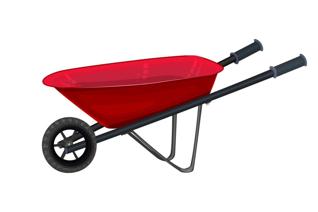red empty wheelbarrow in white background